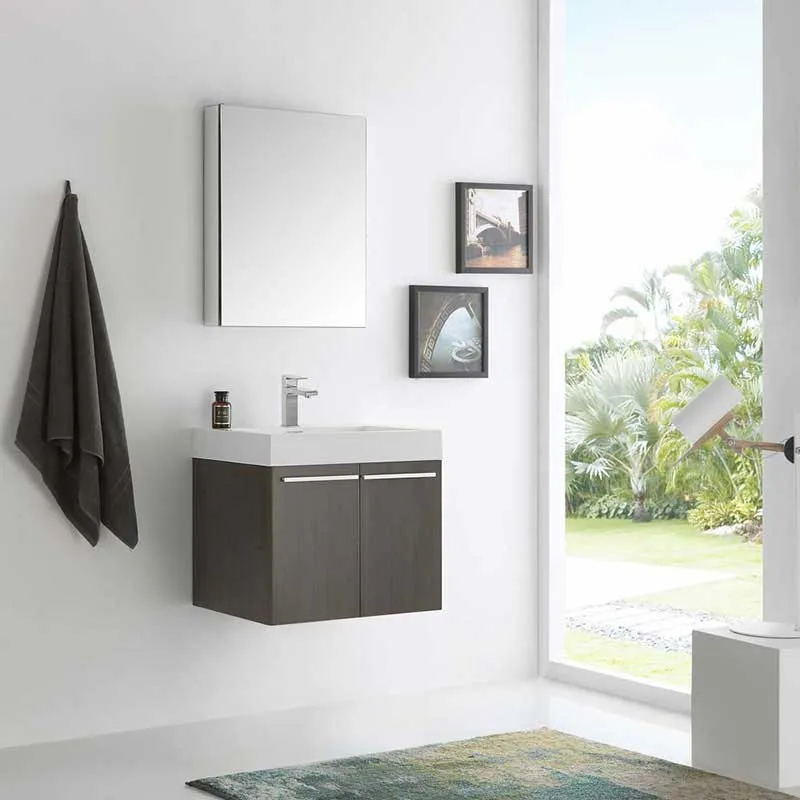 Fresca Alto 23" Gray Oak Wall Hung Modern Bathroom Vanity with Medicine Cabinet
