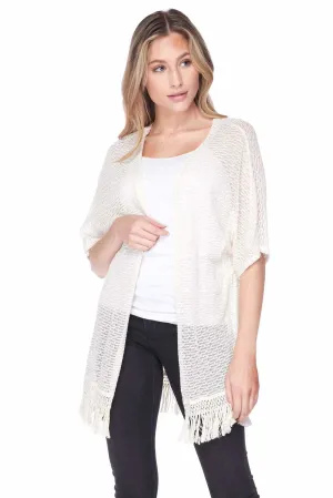 Fringed open front knit cardigan