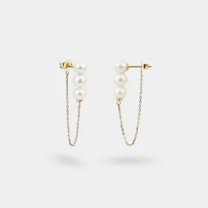 Front to Back Chain Earrings with White Pearls
