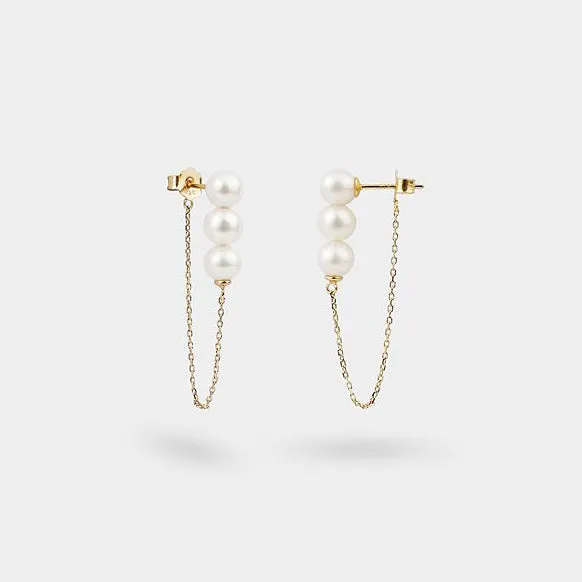 Front to Back Chain Earrings with White Pearls