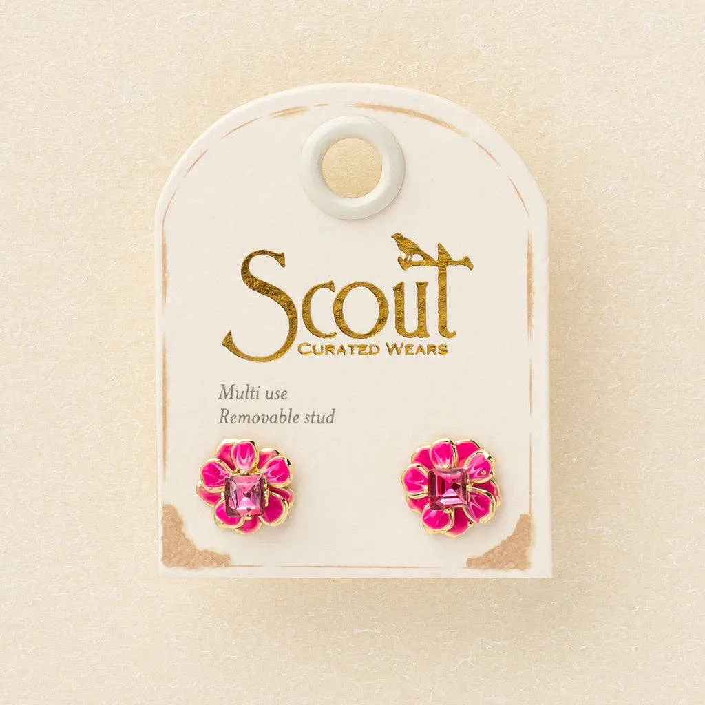 Fuchsia/Gold Sparkle & Shine Small Enamel Flower Earring