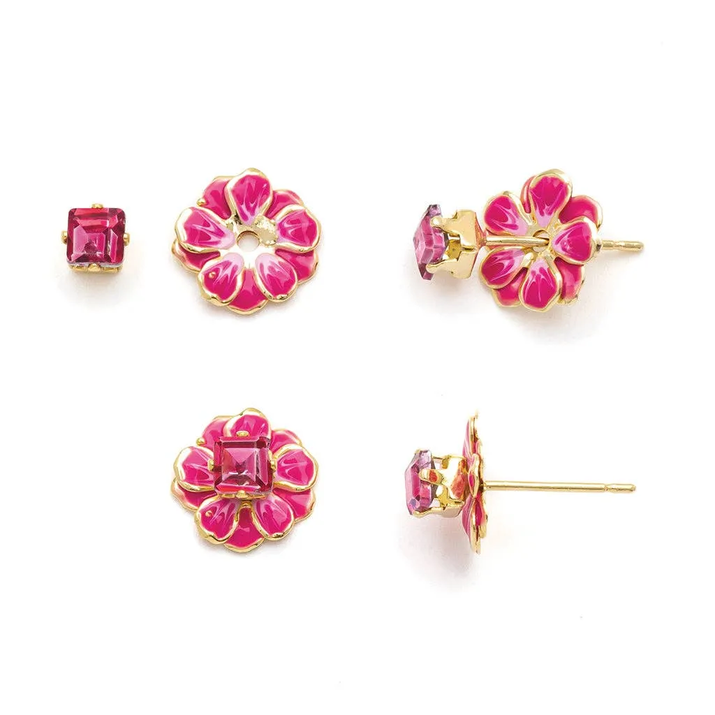 Fuchsia/Gold Sparkle & Shine Small Enamel Flower Earring
