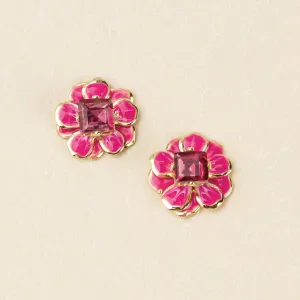 Fuchsia/Gold Sparkle & Shine Small Enamel Flower Earring