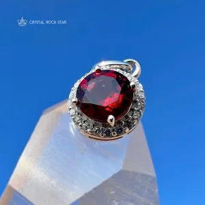 Garnet Solitaire Halo Sterling Silver Pendant