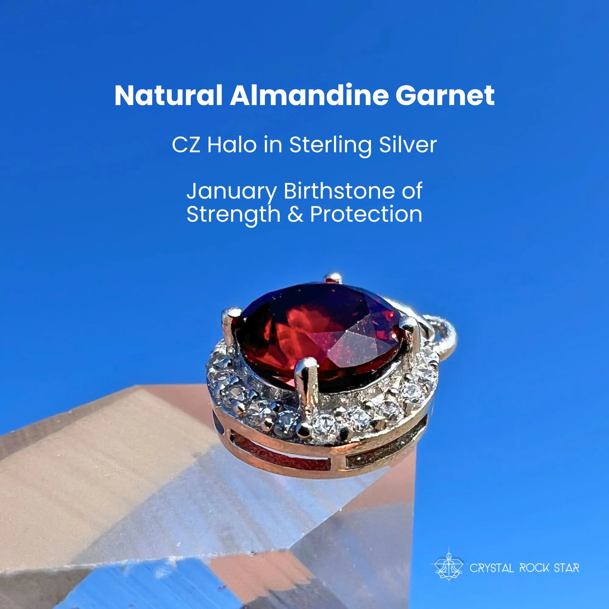 Garnet Solitaire Halo Sterling Silver Pendant