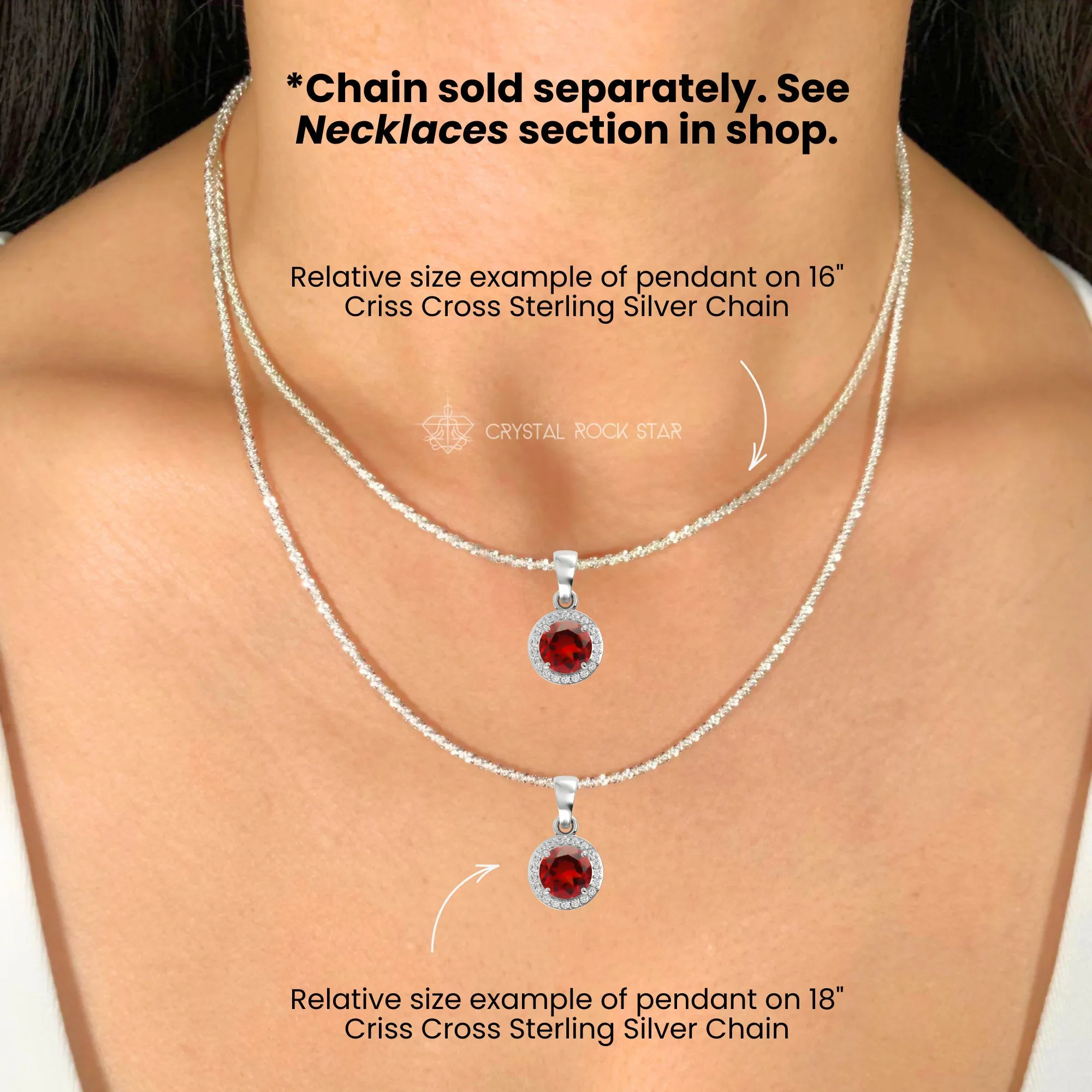 Garnet Solitaire Halo Sterling Silver Pendant