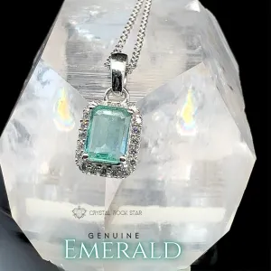 Genuine Emerald Cut Sterling Silver Necklace