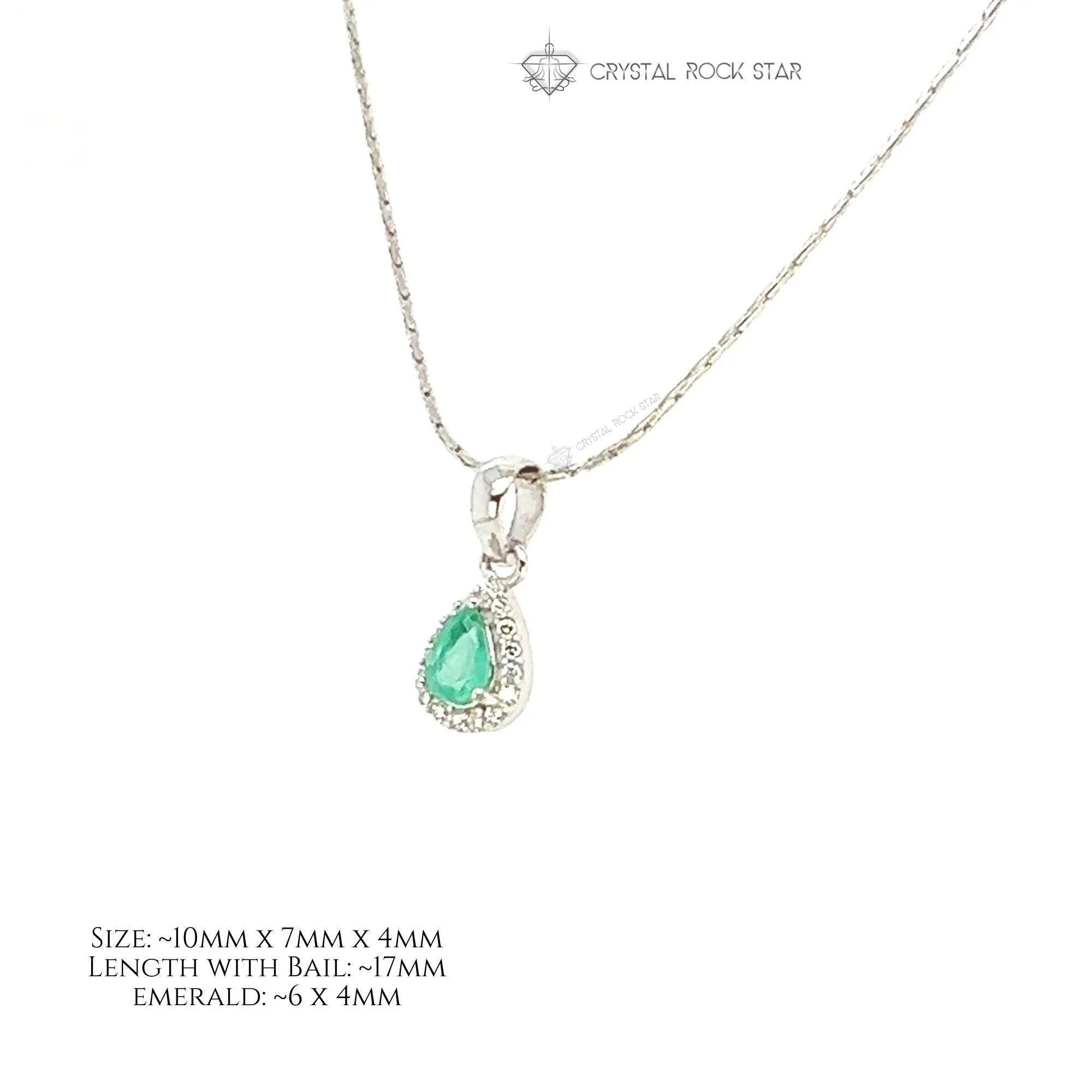 Genuine Emerald Pear Pendant Silver Necklace