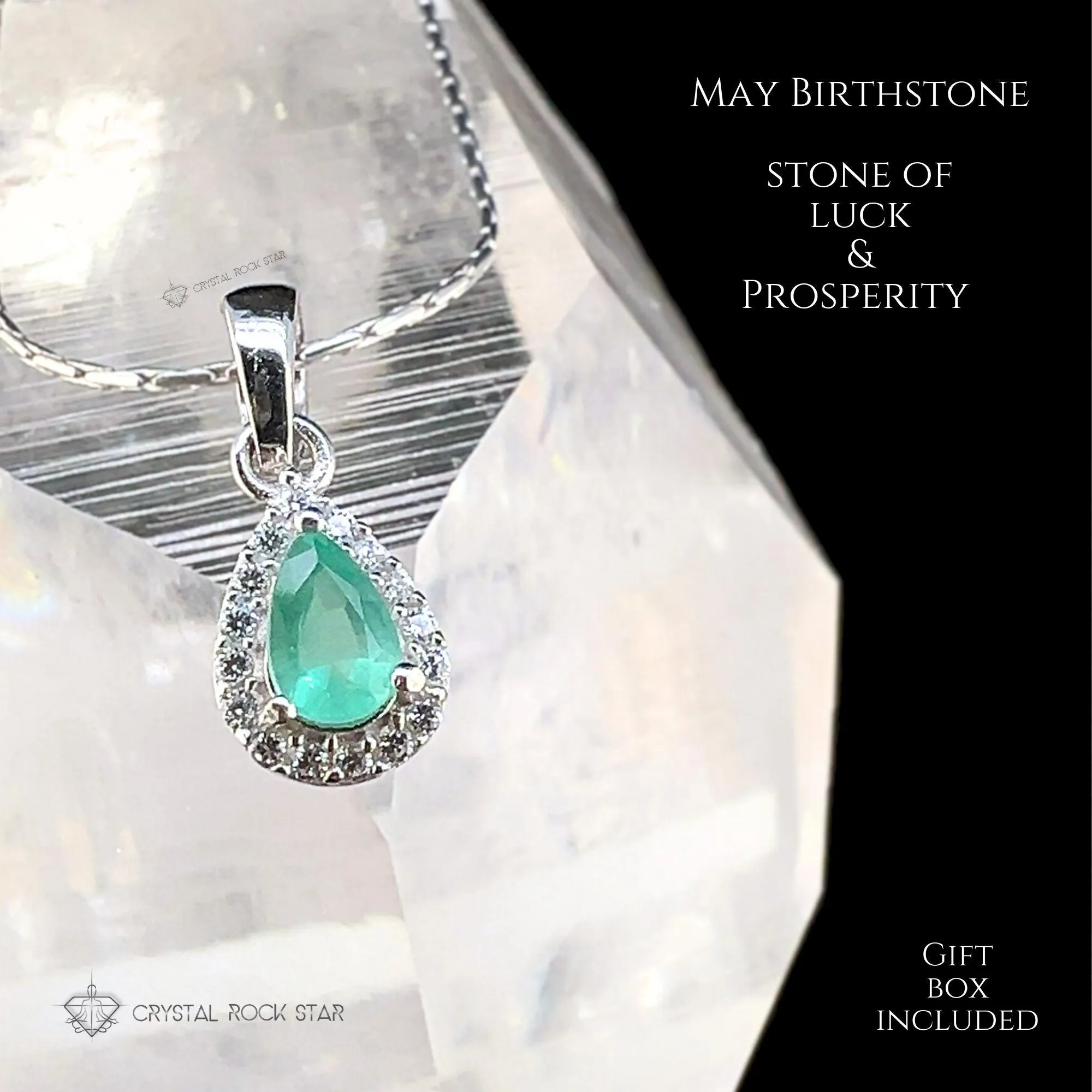 Genuine Emerald Pear Pendant Silver Necklace