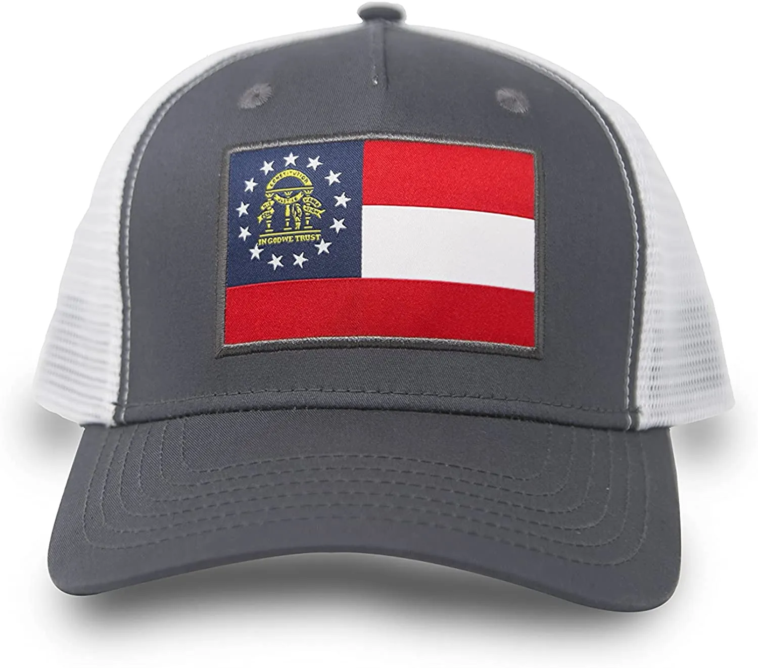 Georgia Flag Trucker Baseball Snapback Hat (Grey White) - International Tie