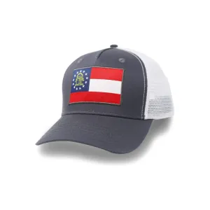 Georgia Flag Trucker Baseball Snapback Hat (Grey White) - International Tie