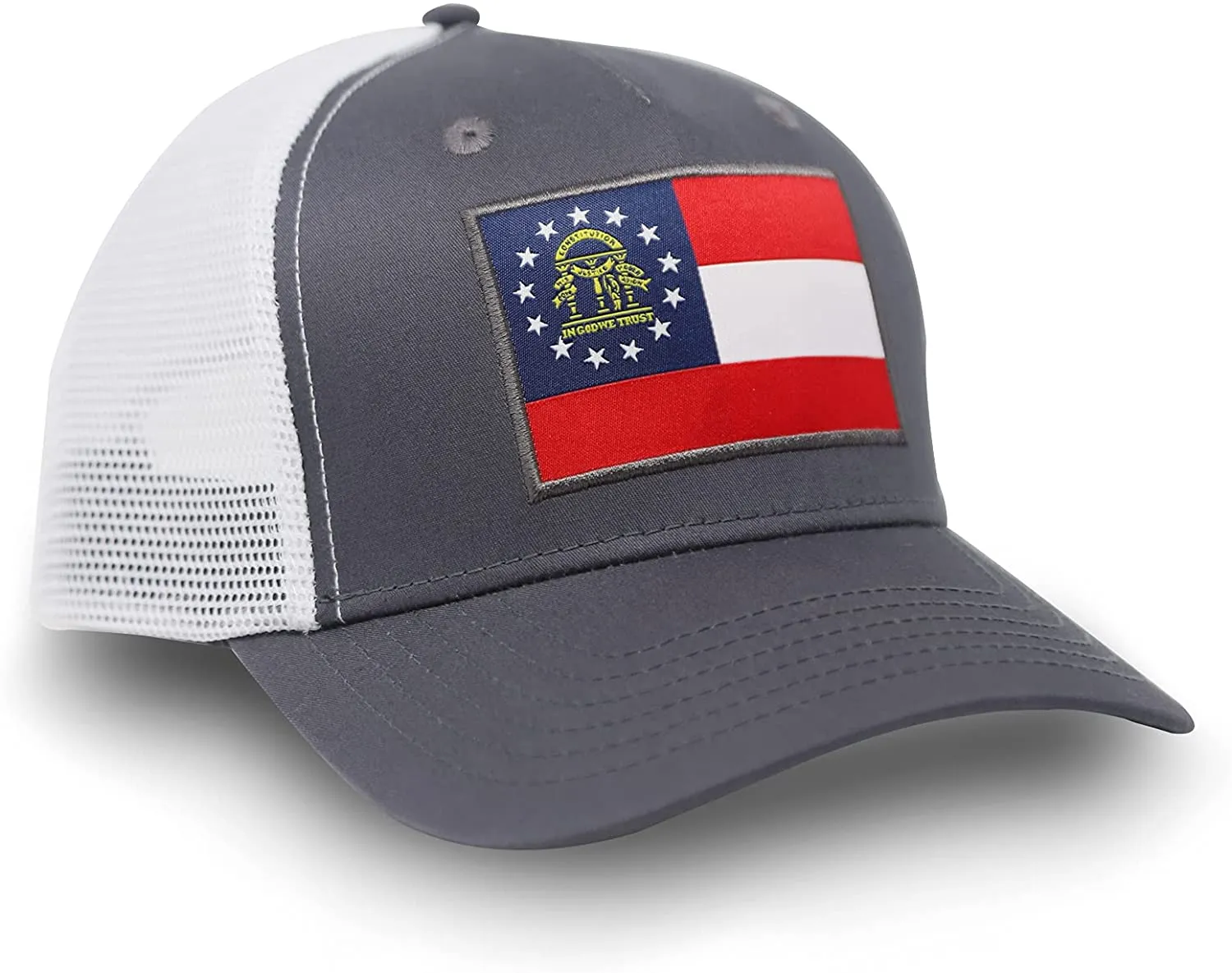 Georgia Flag Trucker Baseball Snapback Hat (Grey White) - International Tie