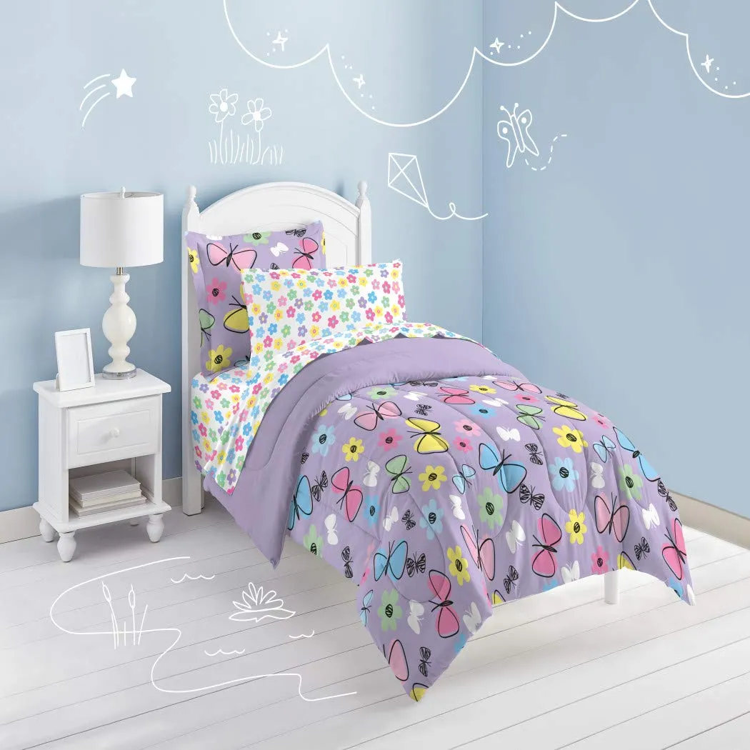 Girls Whimsical Butterfly Floral Comforter With Sheet