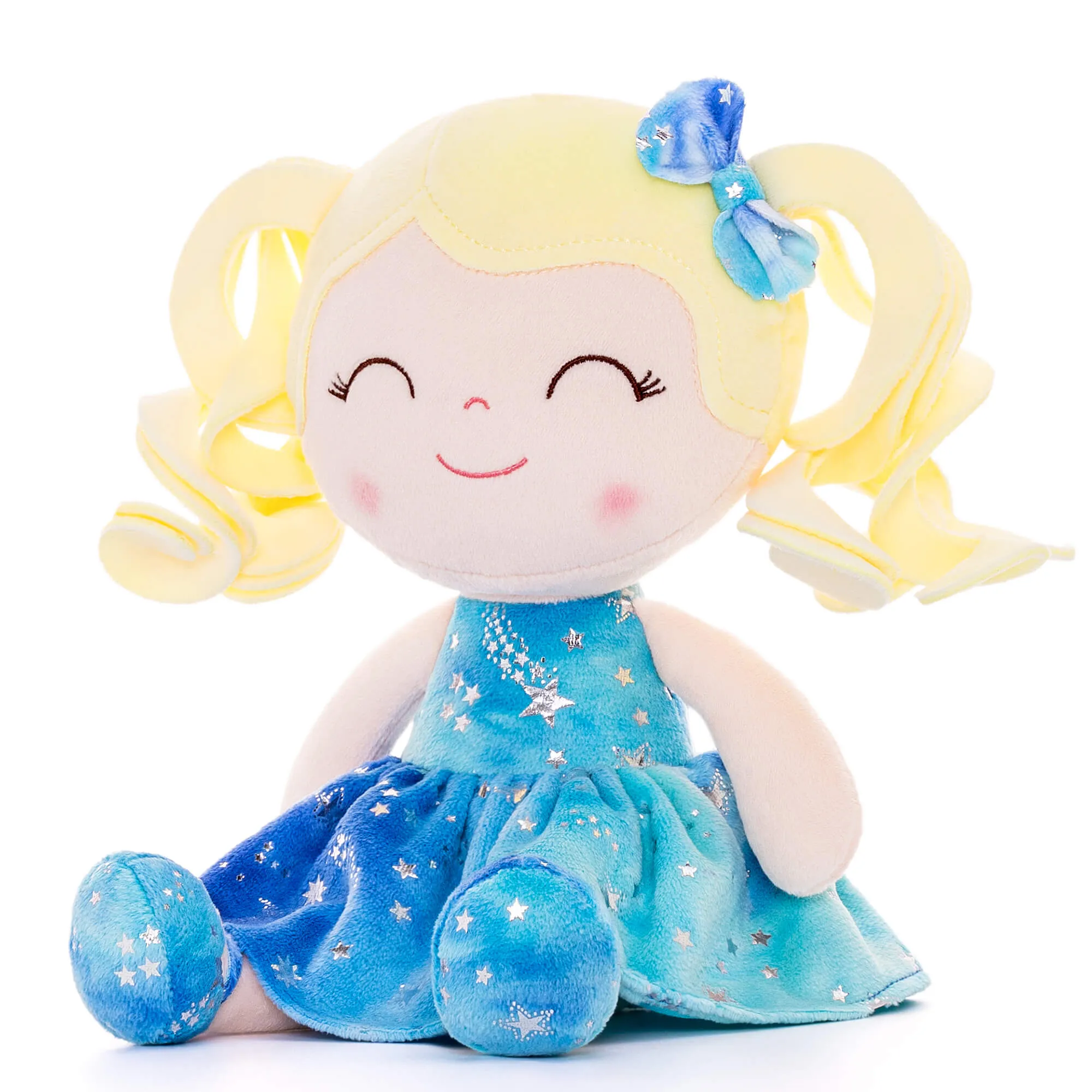 Gloveleya 12-inch Curly Hair Bronzing Dolls Gradient Blue Stars Skirt - Light Skin