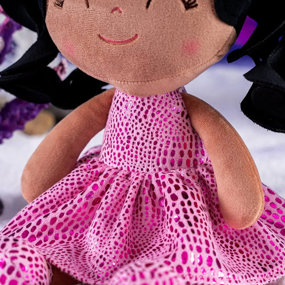 Gloveleya 12-inch Curly Hair Glitter Dolls Rose Skirt - Dark Skin