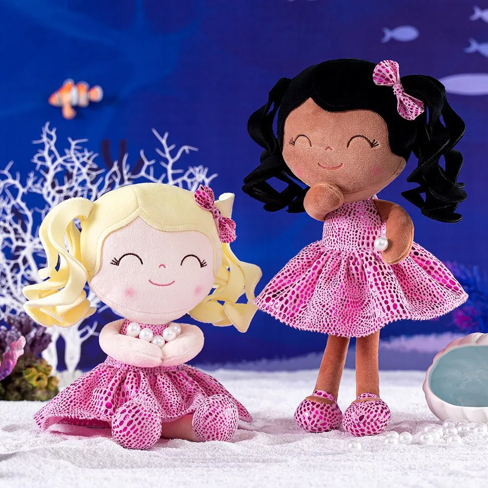 Gloveleya 12-inch Curly Hair Glitter Dolls Rose Skirt - Dark Skin