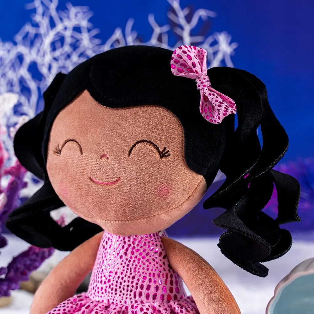 Gloveleya 12-inch Curly Hair Glitter Dolls Rose Skirt - Dark Skin