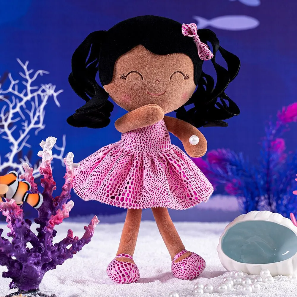 Gloveleya 12-inch Curly Hair Glitter Dolls Rose Skirt - Dark Skin