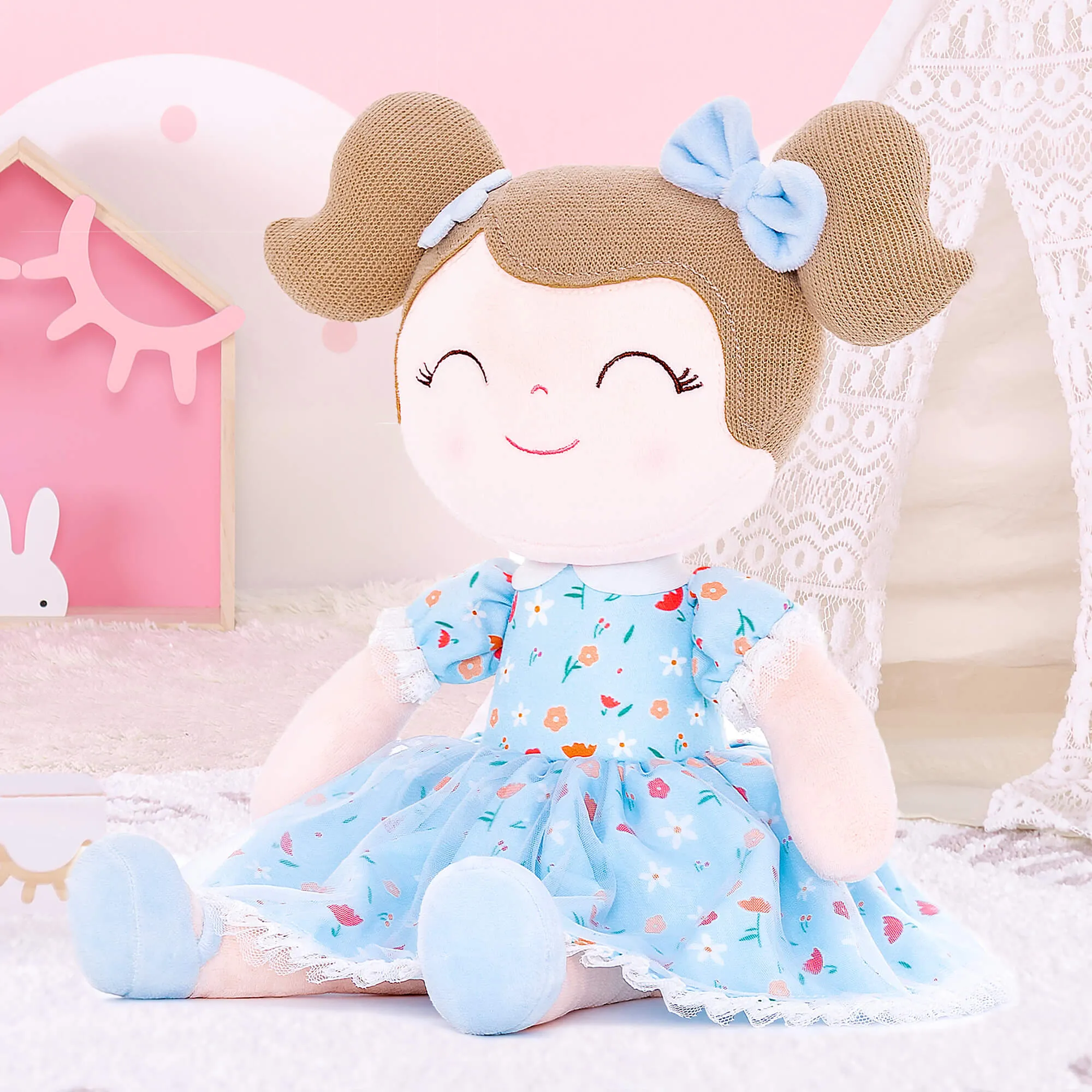Gloveleya 16-inch Baby Girl Gifts Floral Flower Girls Blue Dolls