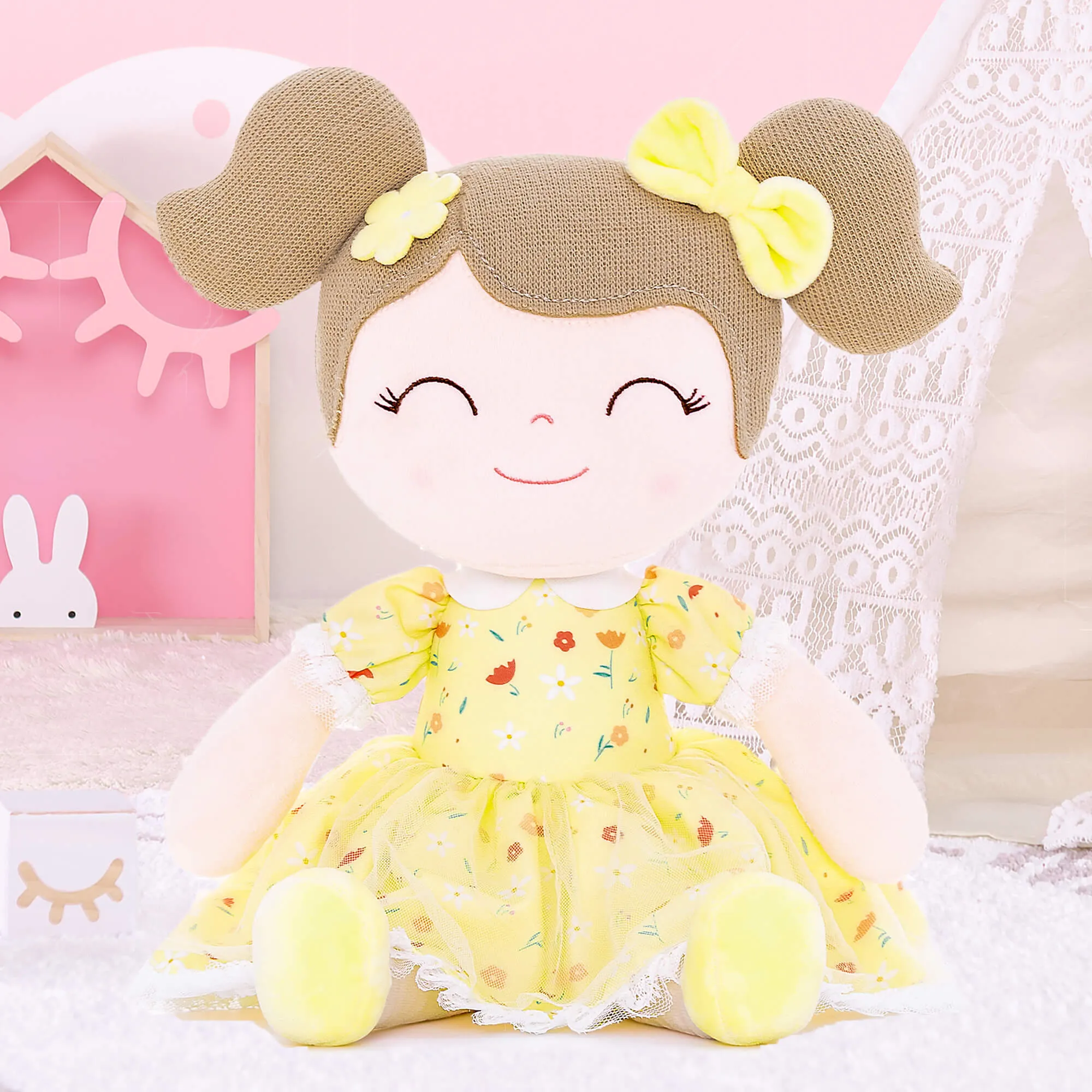 Gloveleya 16-inch Baby Girl Gifts Floral Flower Girls Doll Yellow