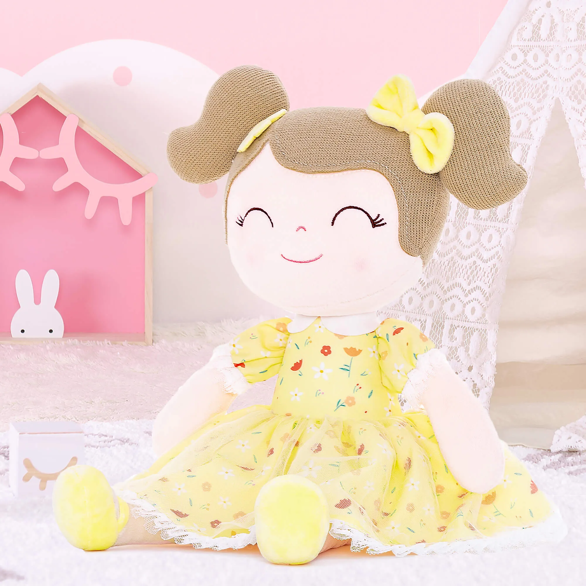 Gloveleya 16-inch Baby Girl Gifts Floral Flower Girls Doll Yellow