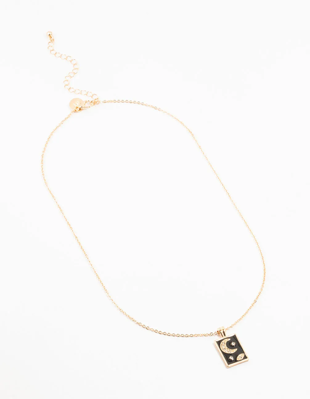Gold & Black Diamante Moon & Stars Tag Necklace