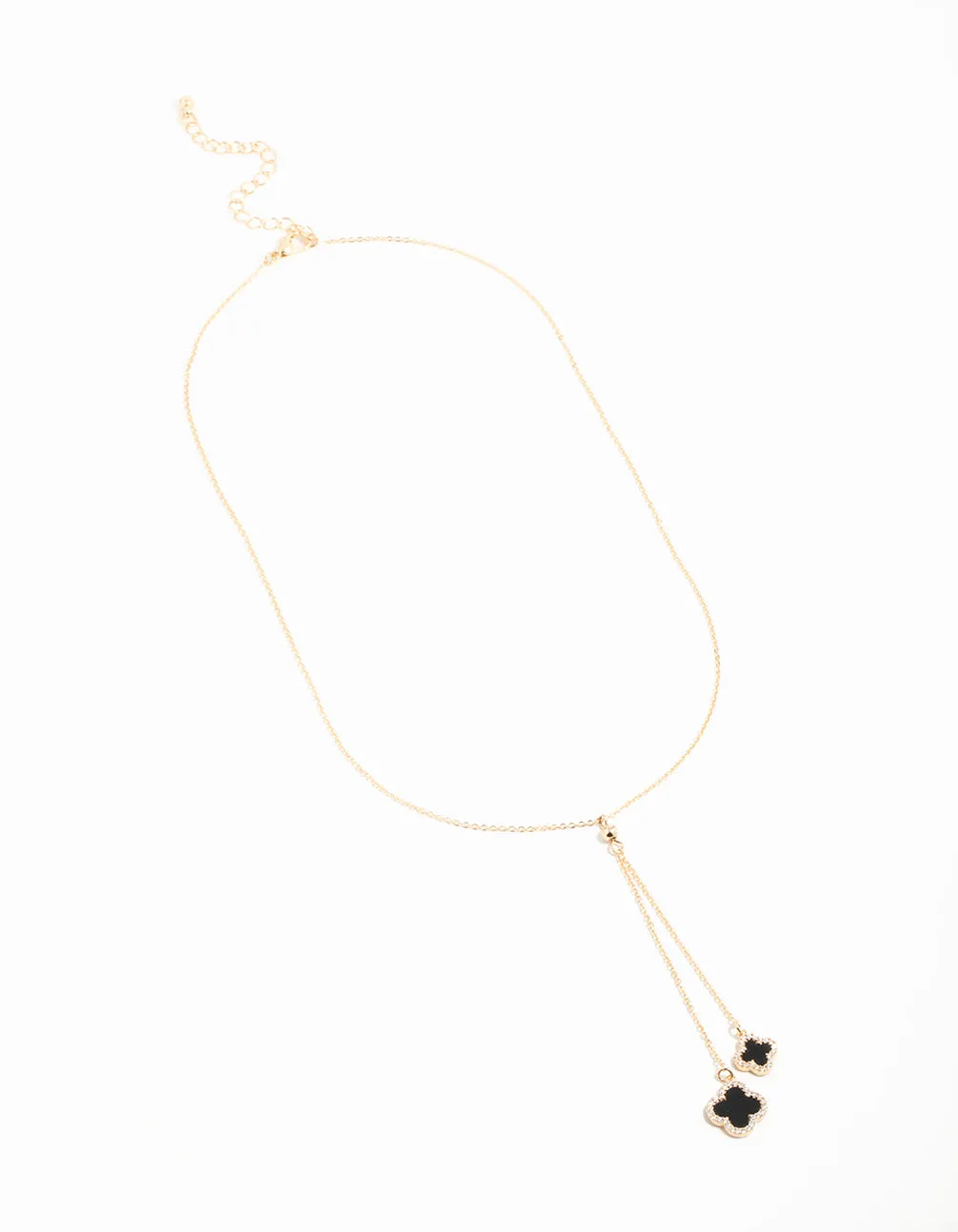 Gold Cubic Zirconia Black Flower Y-Necklace