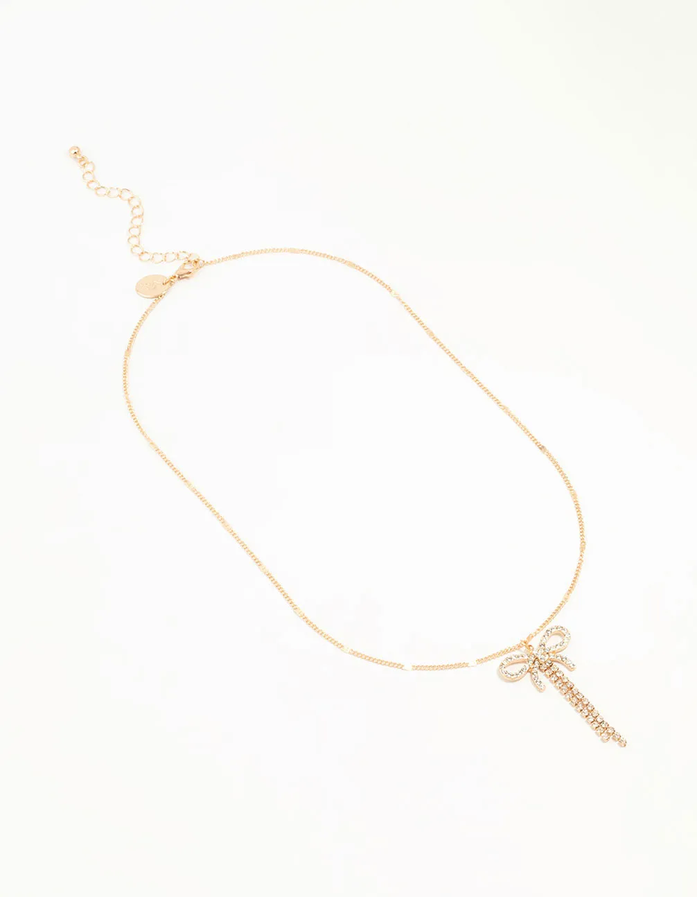 Gold Diamante Bow Drop Necklace