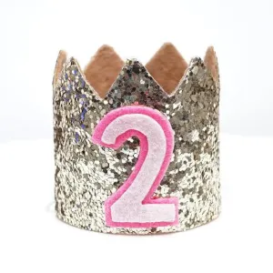 Gold Glitter Sparkles Pink 2nd Birthday Girl Hat Party Crown Toddler 2 Princess Birthday