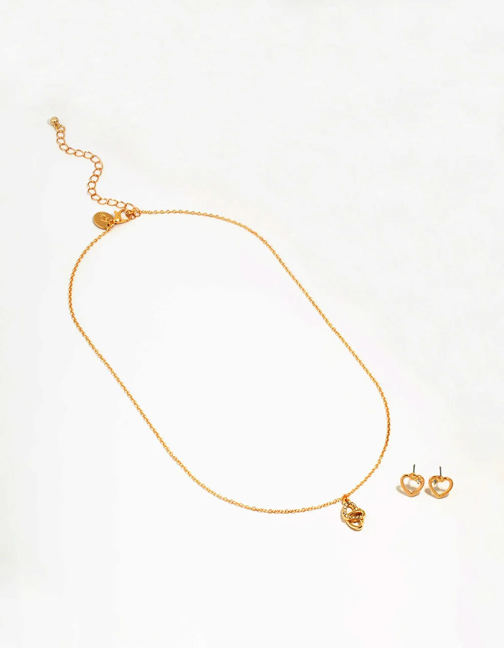 Gold Link Heart Diamante Necklace & Earrings Set