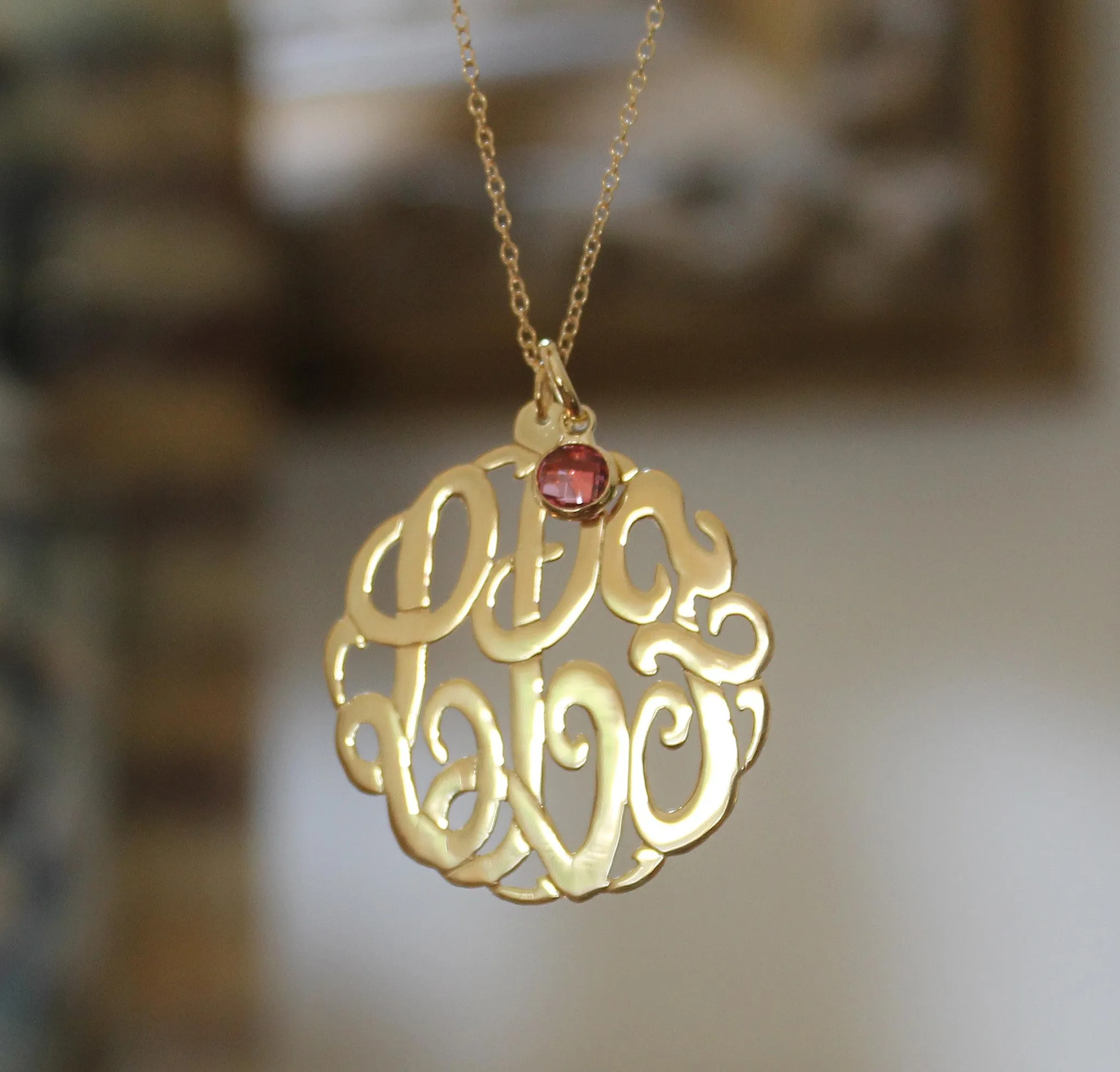 Gold Monogram Necklace with Birthstone