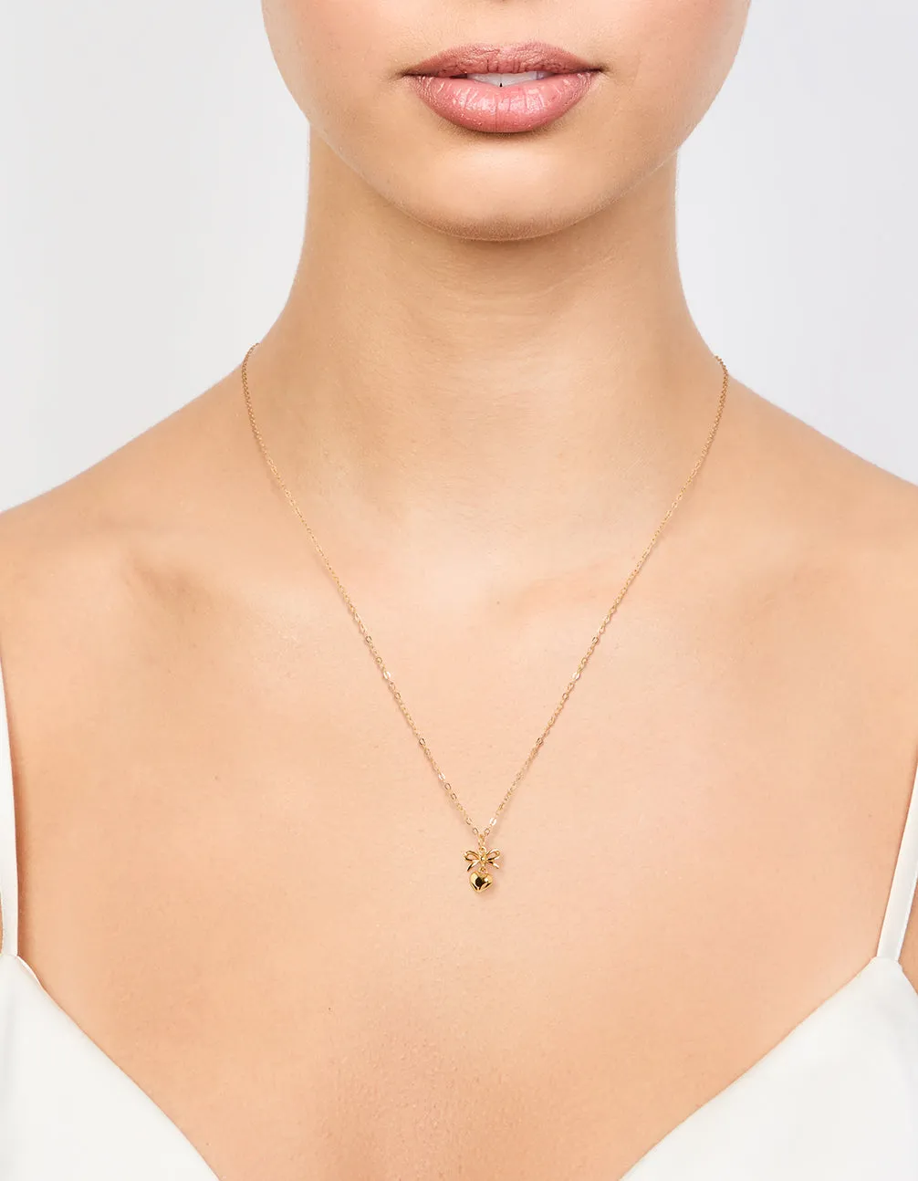 Gold Plated Sterling Silver Bow & Heart Necklace