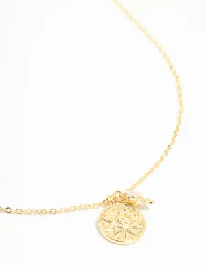 Gold Plated Sun & Cubic Zirconia Pendant Necklace