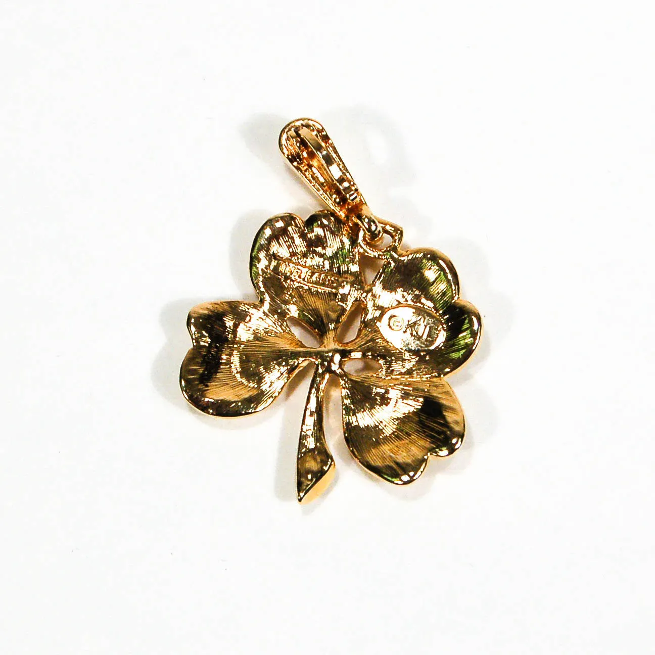 Gold Tone Rhinestone Shamrock Pendant by KJL