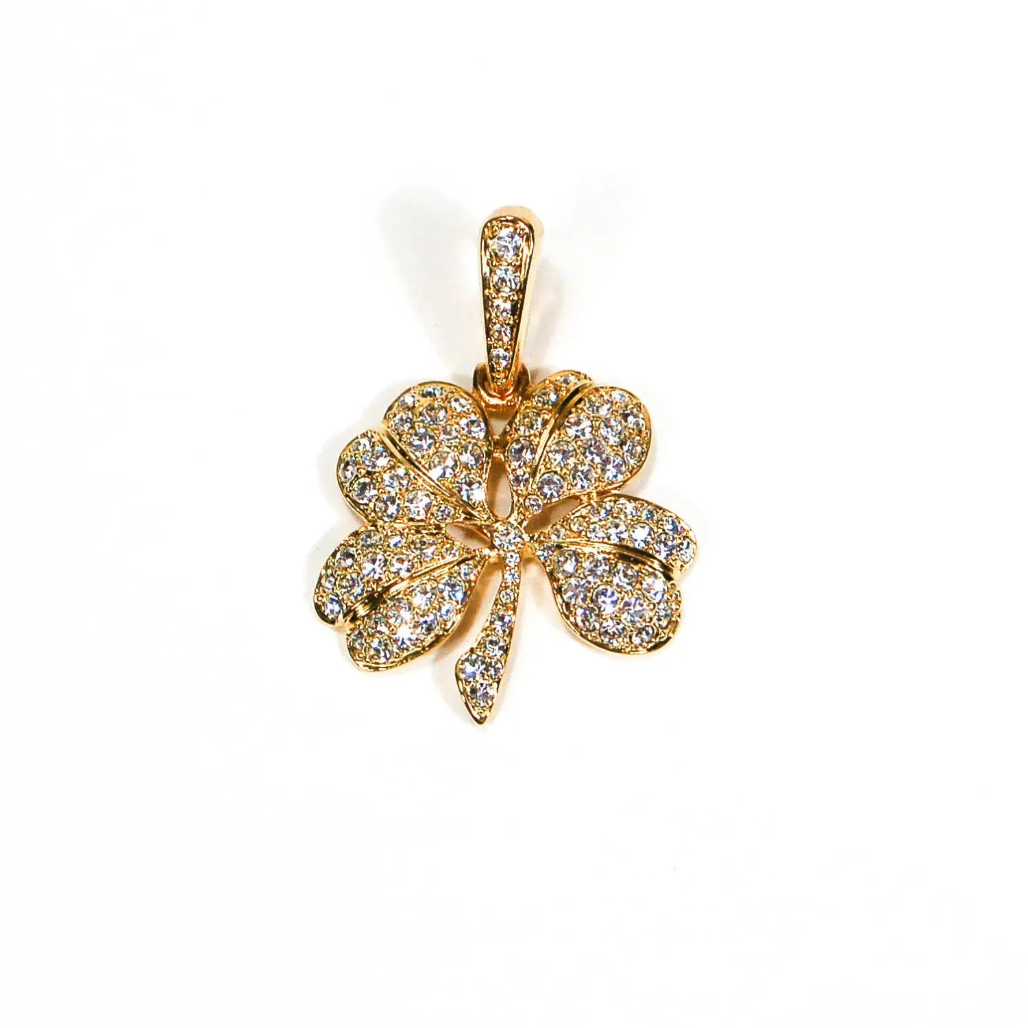 Gold Tone Rhinestone Shamrock Pendant by KJL