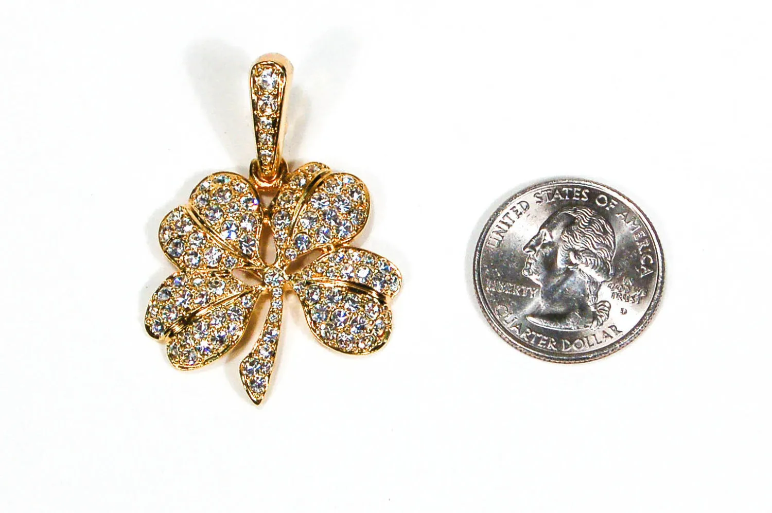 Gold Tone Rhinestone Shamrock Pendant by KJL
