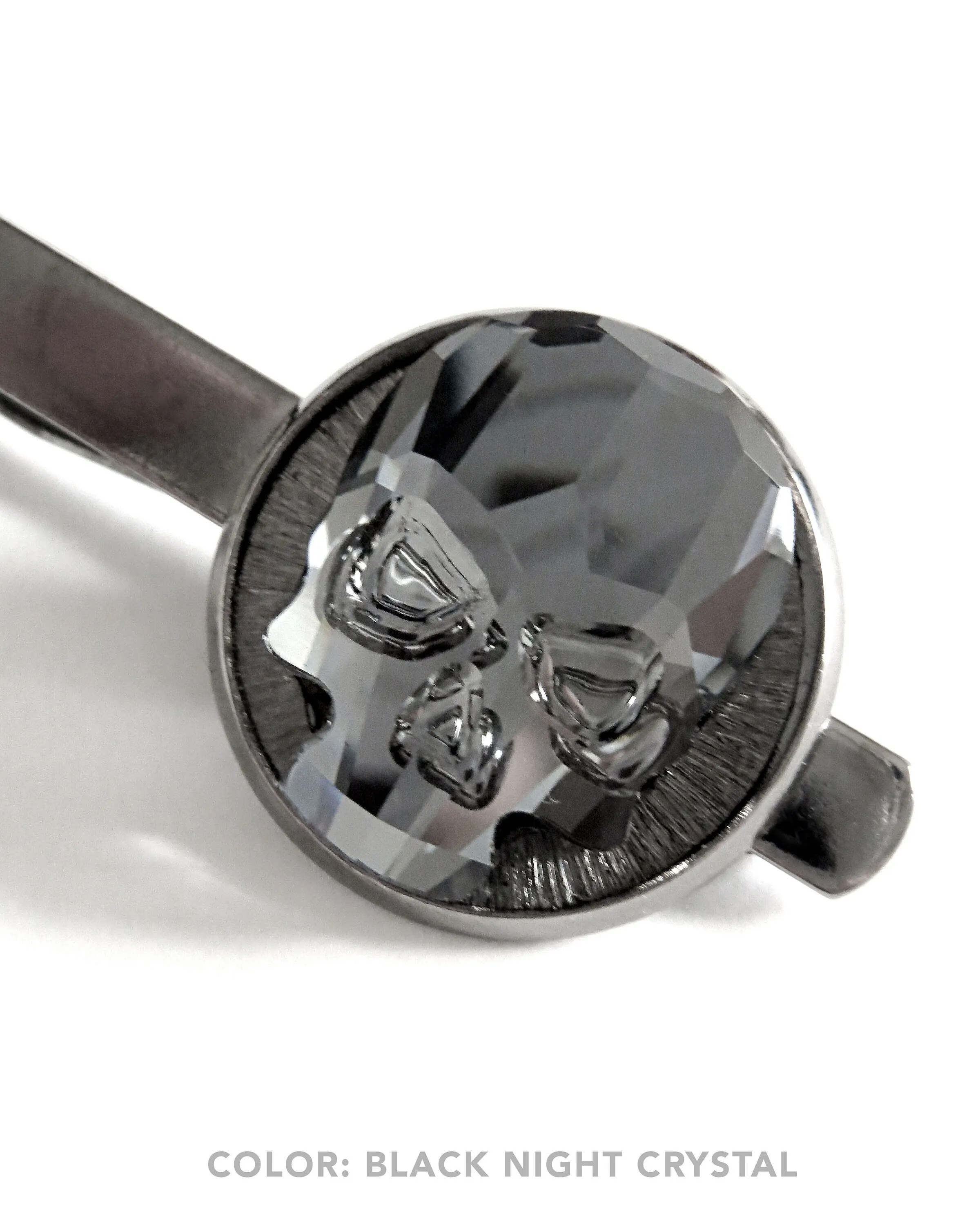 Goth Crystal Skull Tie Clip - Black Night or Metallic Silver Crystal