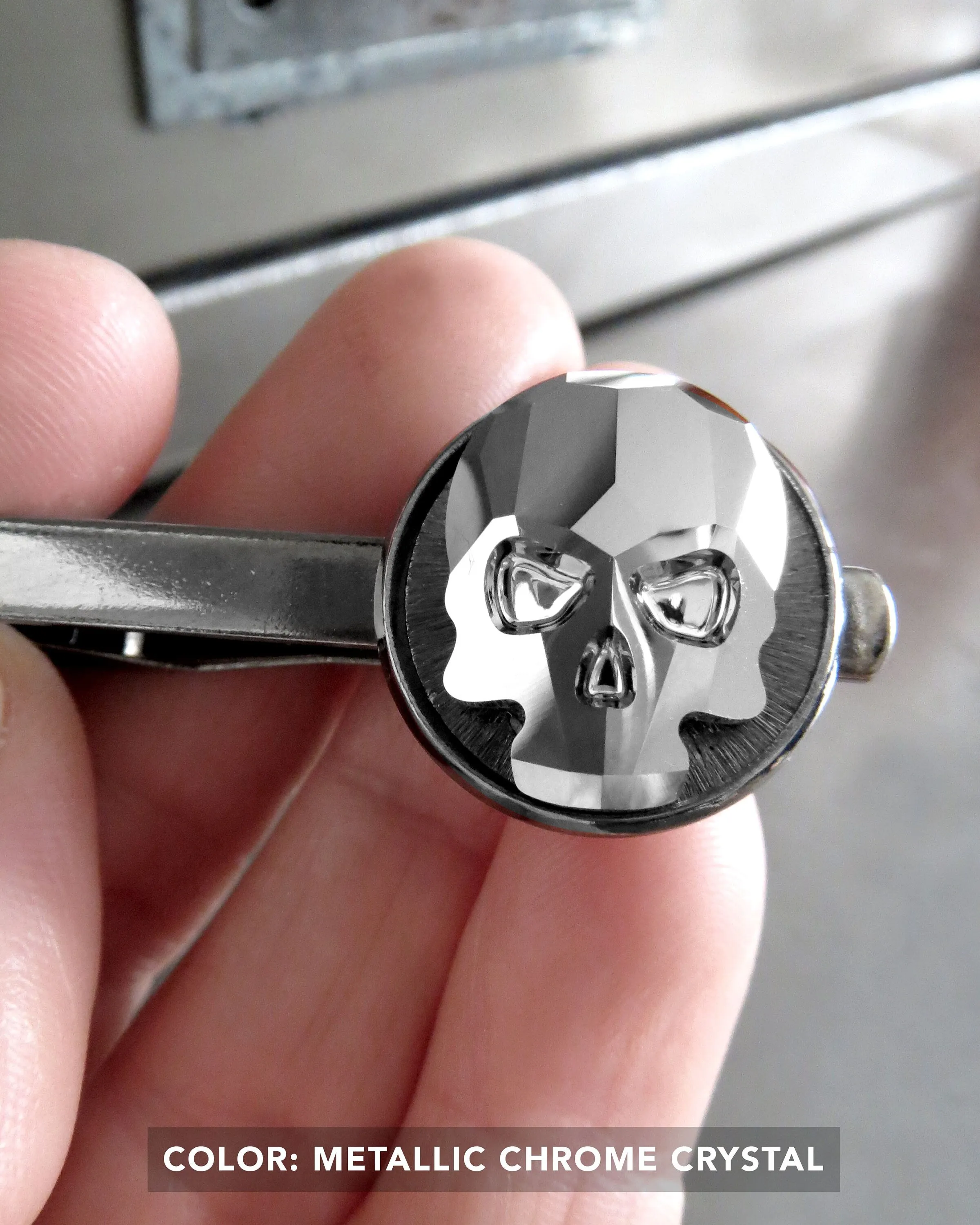 Goth Crystal Skull Tie Clip - Black Night or Metallic Silver Crystal