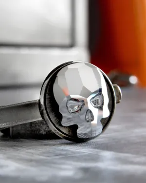 Goth Crystal Skull Tie Clip - Black Night or Metallic Silver Crystal