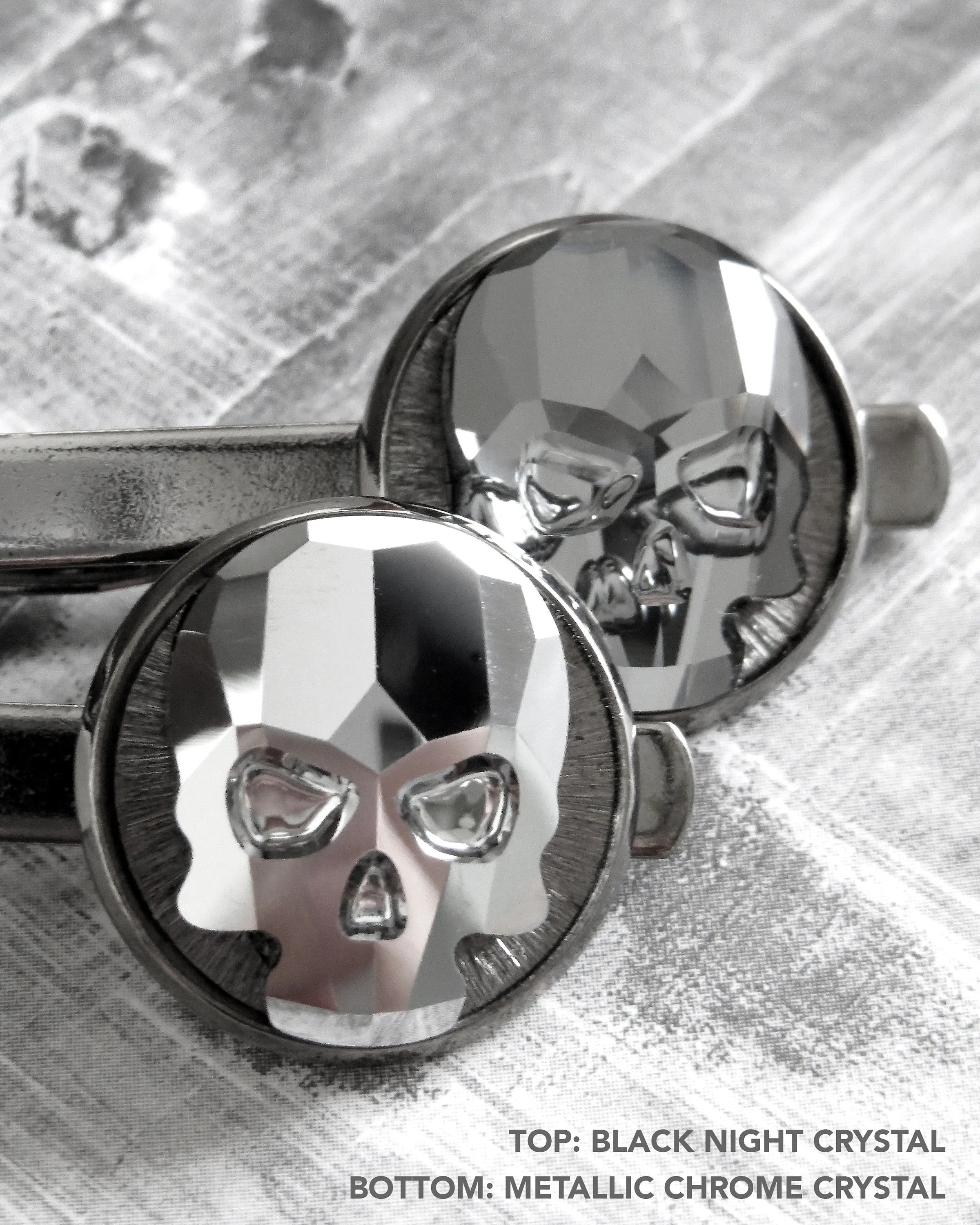 Goth Crystal Skull Tie Clip - Black Night or Metallic Silver Crystal