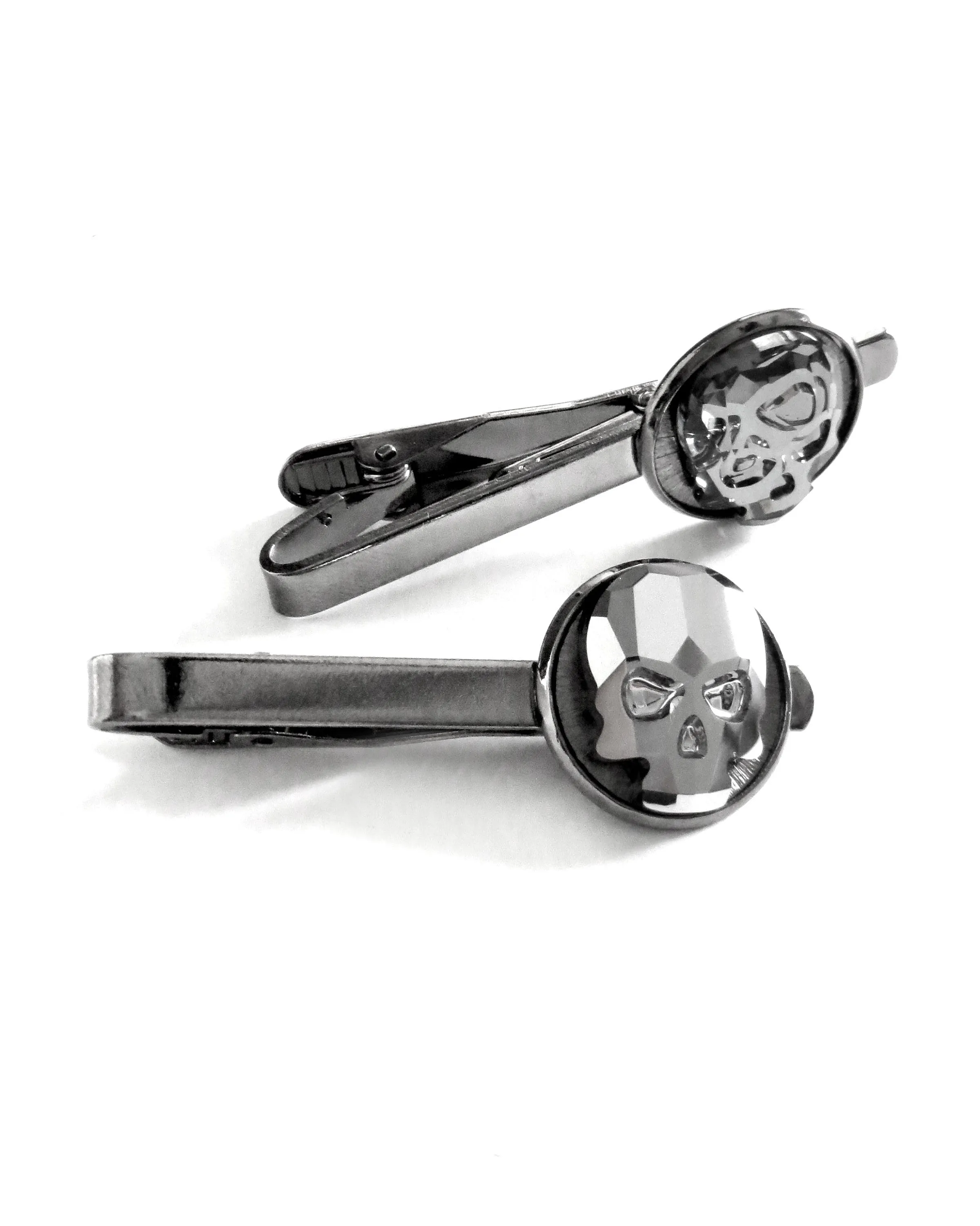 Goth Crystal Skull Tie Clip - Black Night or Metallic Silver Crystal