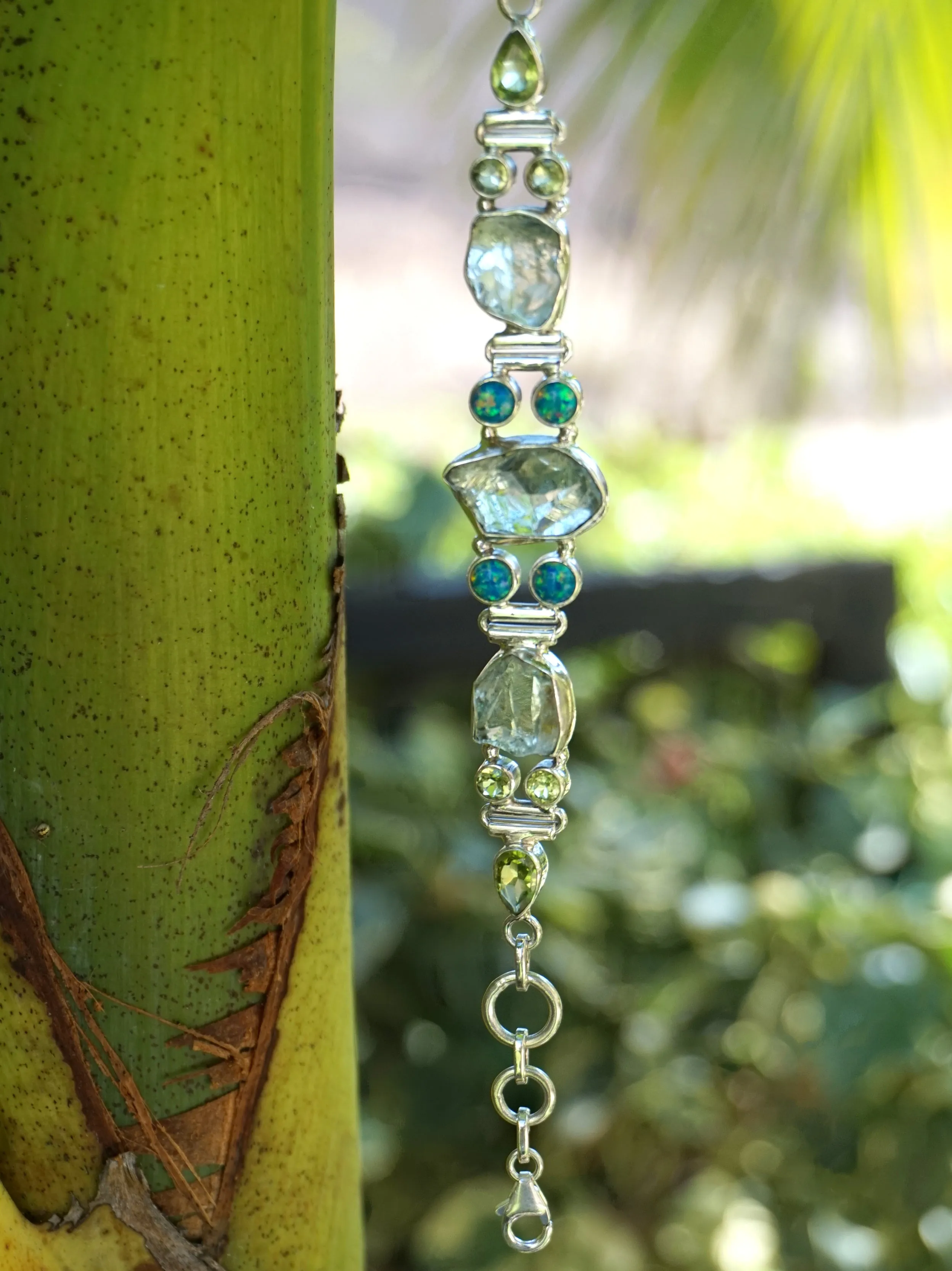 Green Amethyst Quartz and Fire Opal Bracelet 1 with Peridot