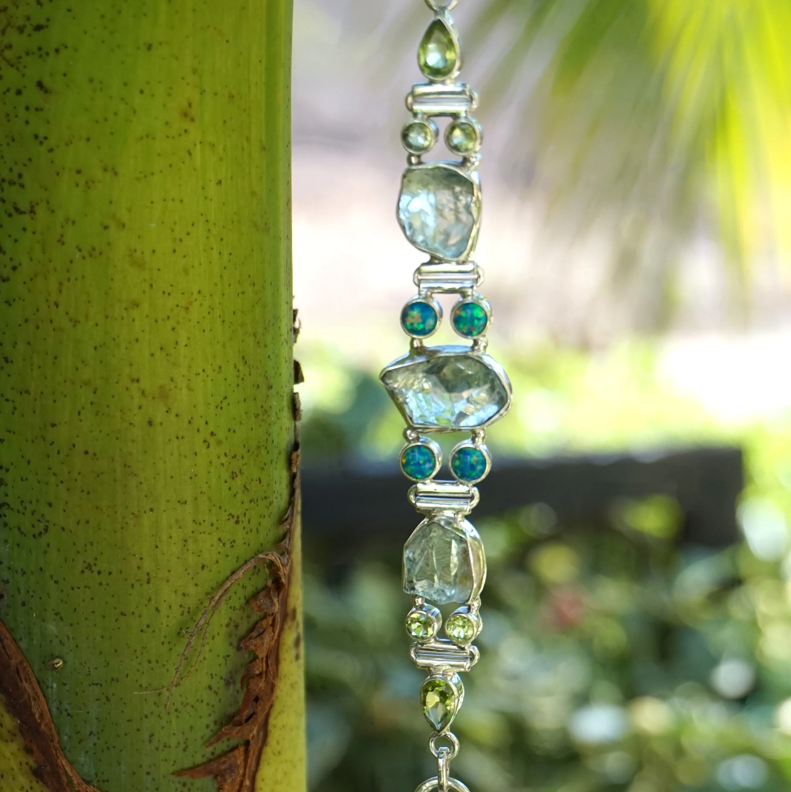 Green Amethyst Quartz and Fire Opal Bracelet 1 with Peridot