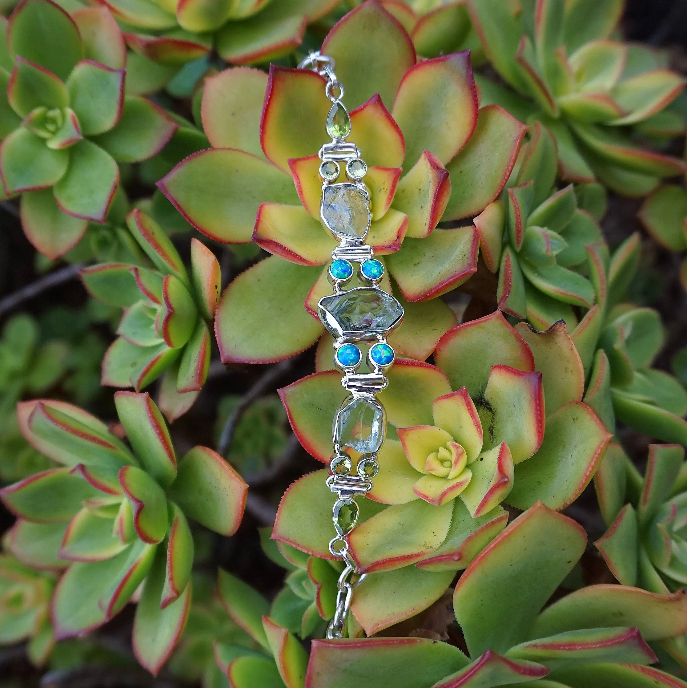 Green Amethyst Quartz and Fire Opal Bracelet 1 with Peridot
