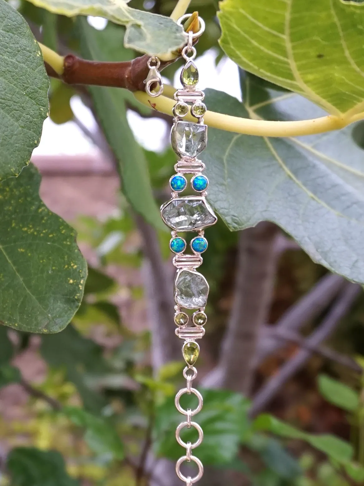 Green Amethyst Quartz and Fire Opal Bracelet 1 with Peridot