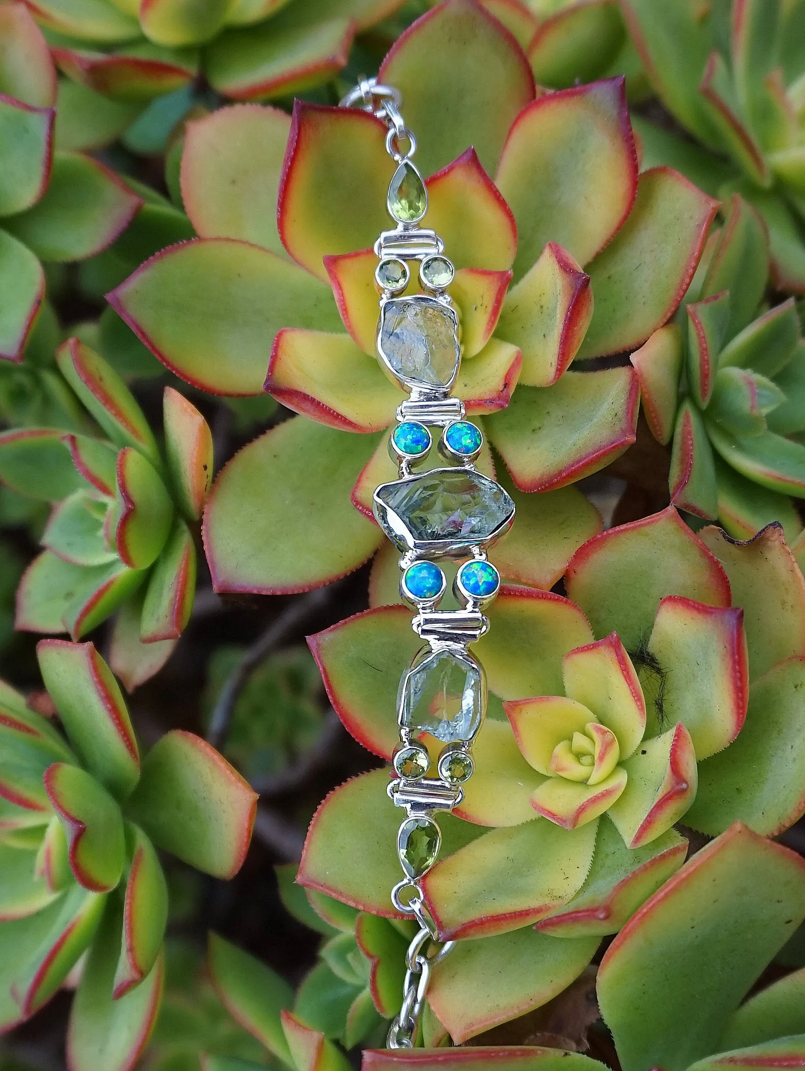 Green Amethyst Quartz and Fire Opal Bracelet 1 with Peridot