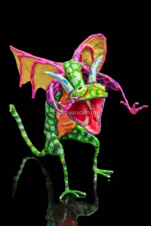 Green & Pink Mexican Dragon Paper Mache Alebrije