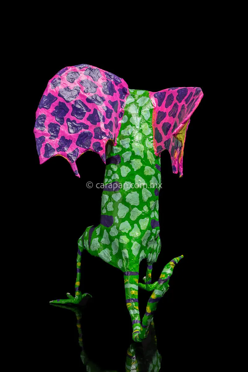 Green & Pink Mexican Dragon Paper Mache Alebrije