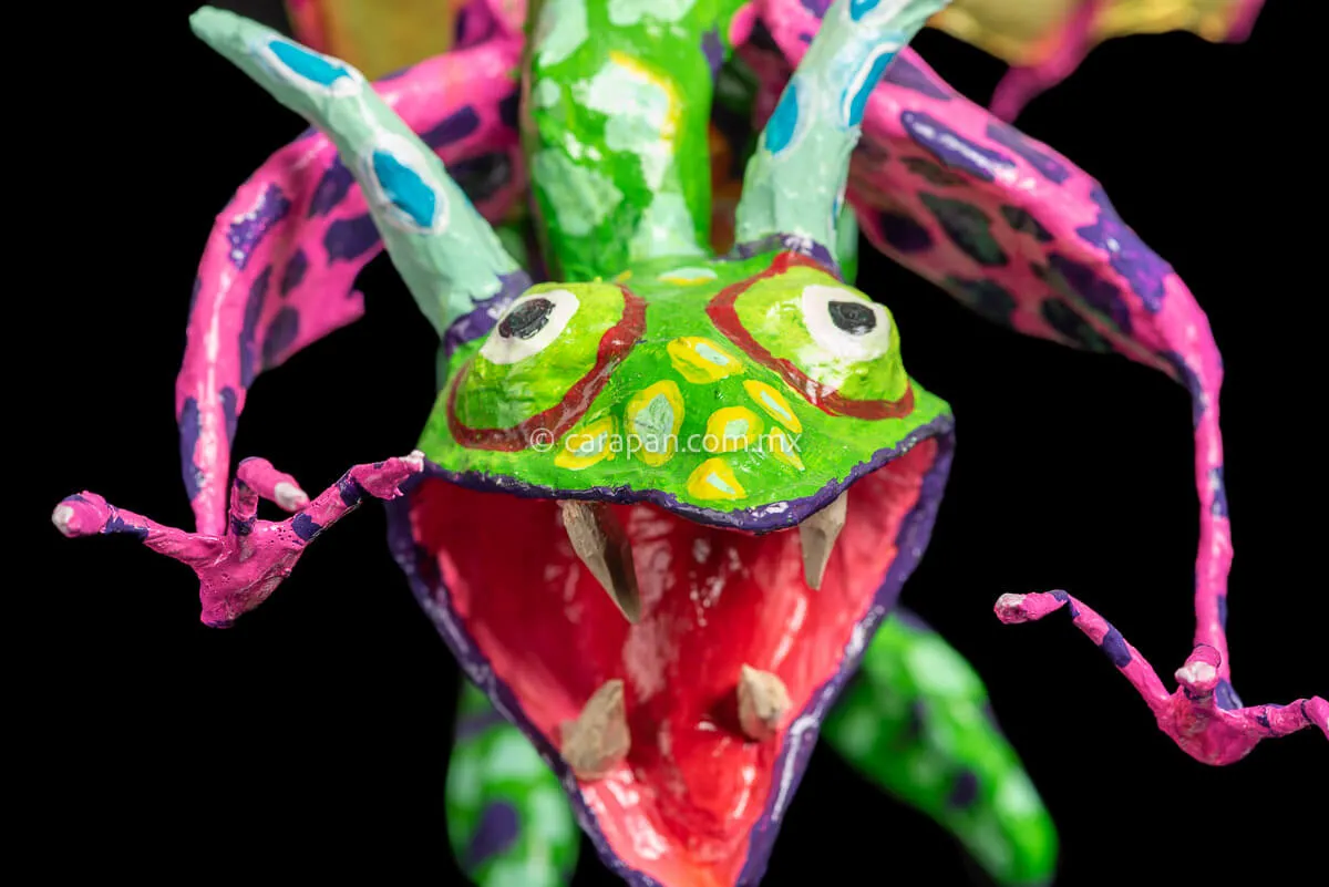 Green & Pink Mexican Dragon Paper Mache Alebrije