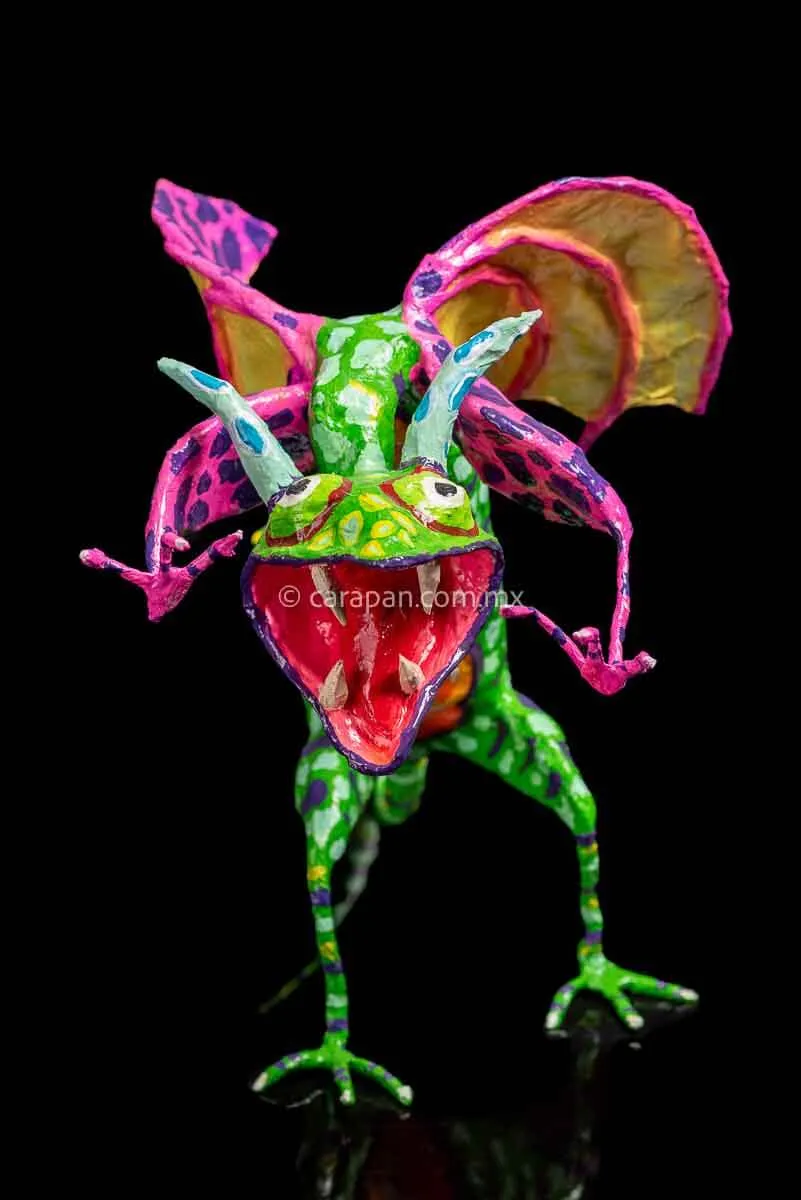 Green & Pink Mexican Dragon Paper Mache Alebrije